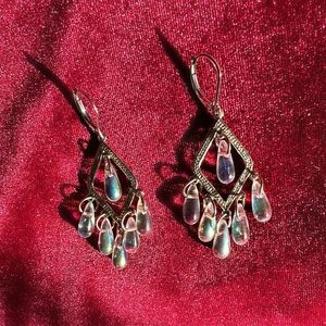 Silver Waterfall Earrings, Hypoallergenic Earrings, Iridescent Teardrop Earrings